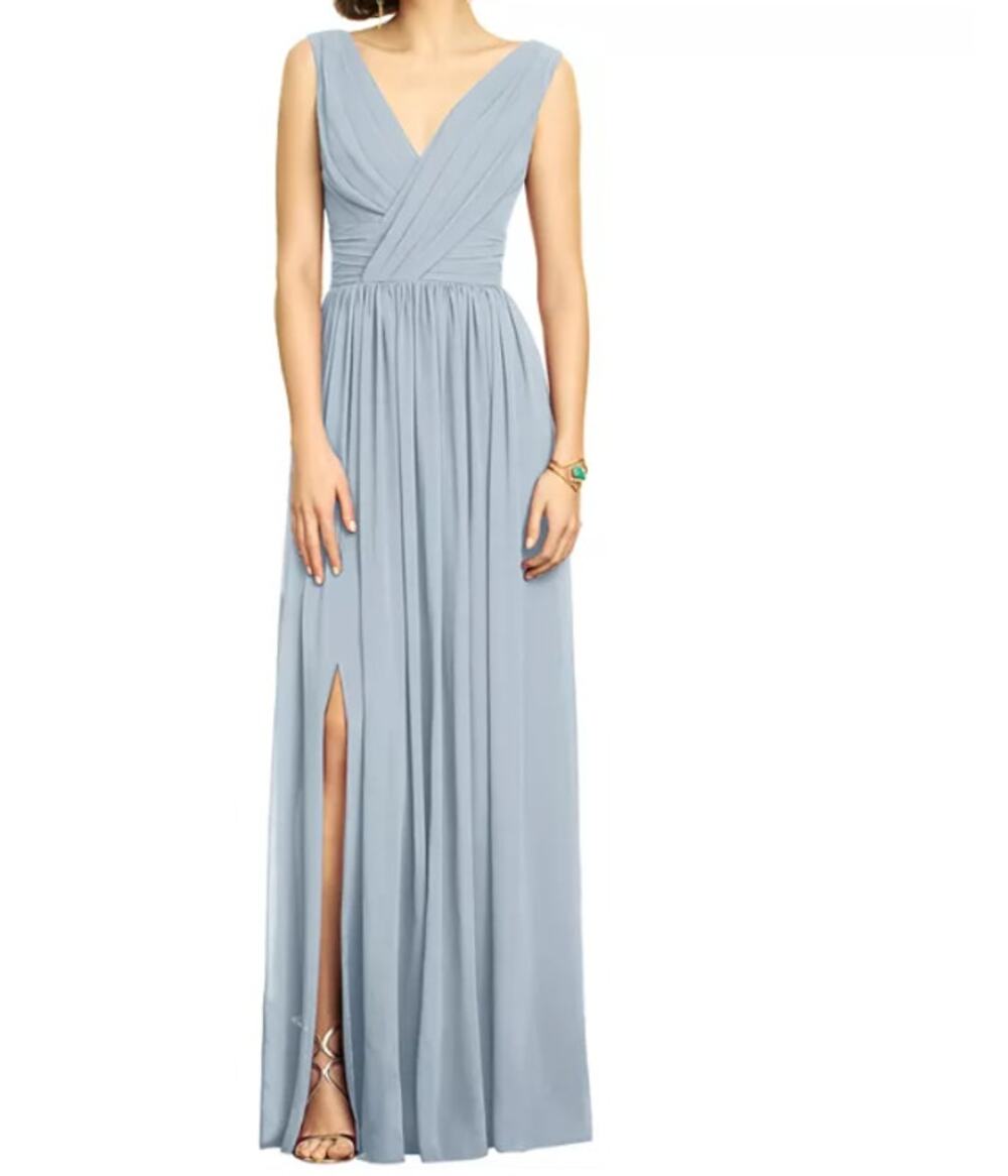Dessy Collection Full Length Chiffon Gown Size 0 Blue Sleeveless Shirred Formal